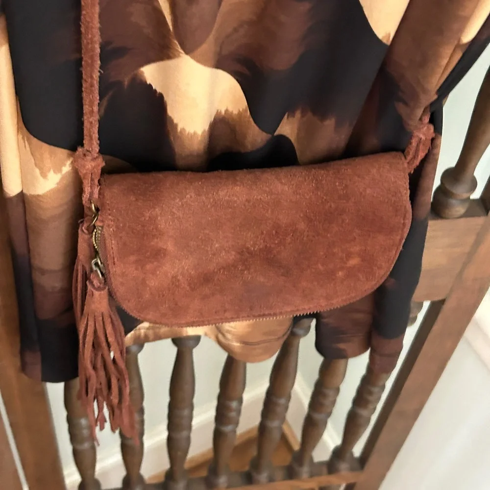 Festival Genuine Leather Brown Suede Crossbody Bag Perfect Concert Bag - Picture 7 of 14